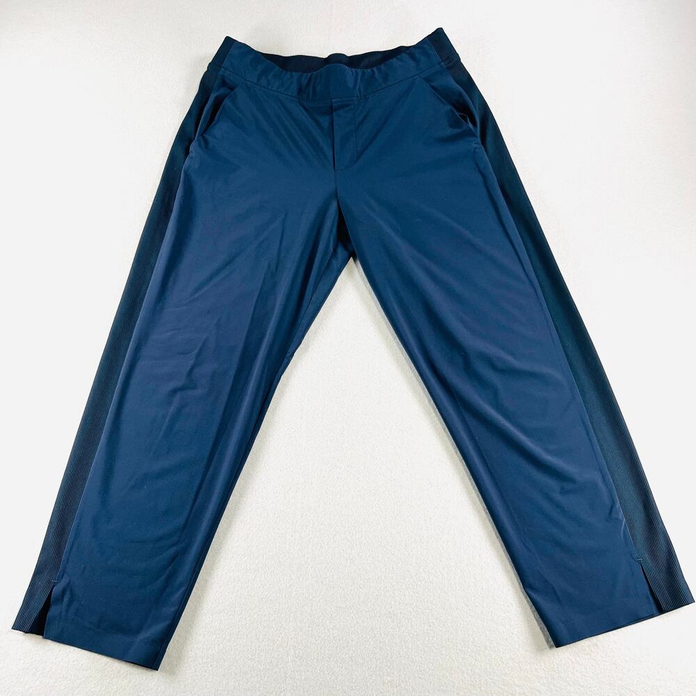 Athleta Brooklyn Ankle Pants 10P Petite Navy Blue Ribbed Side Stripe